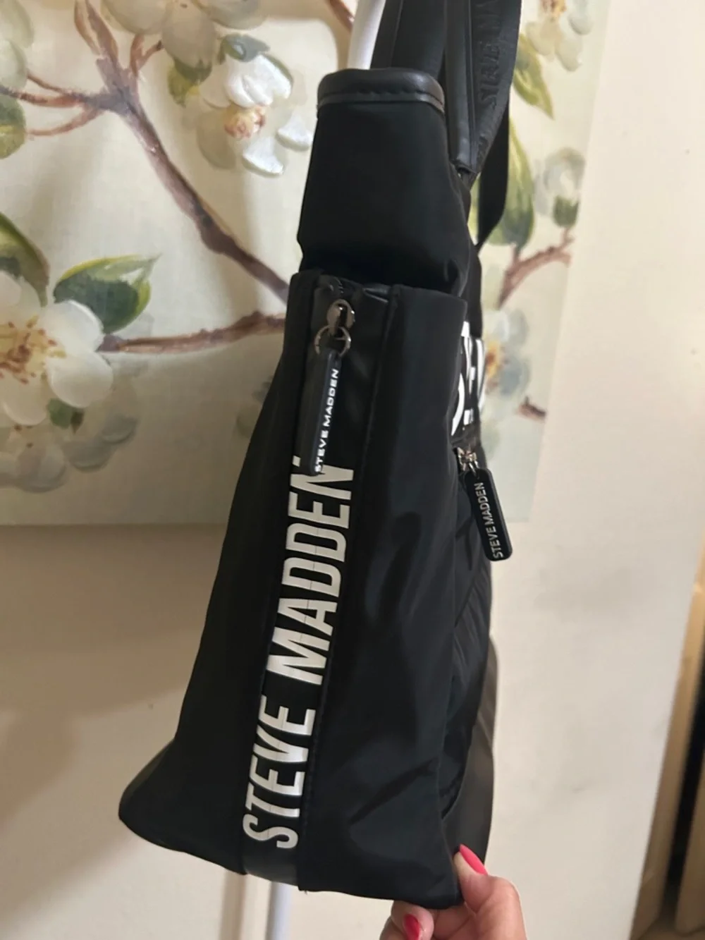 Steve Madden Black Duffel Tote with White Logo